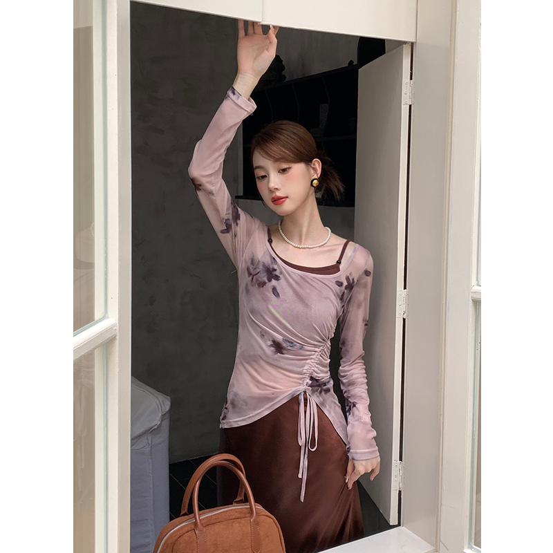 Tie dye printing tops spring sling skirt 3pcs set