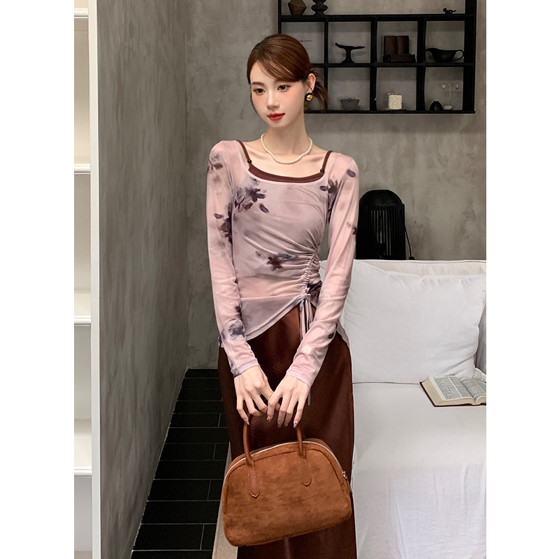 Tie dye printing tops spring sling skirt 3pcs set