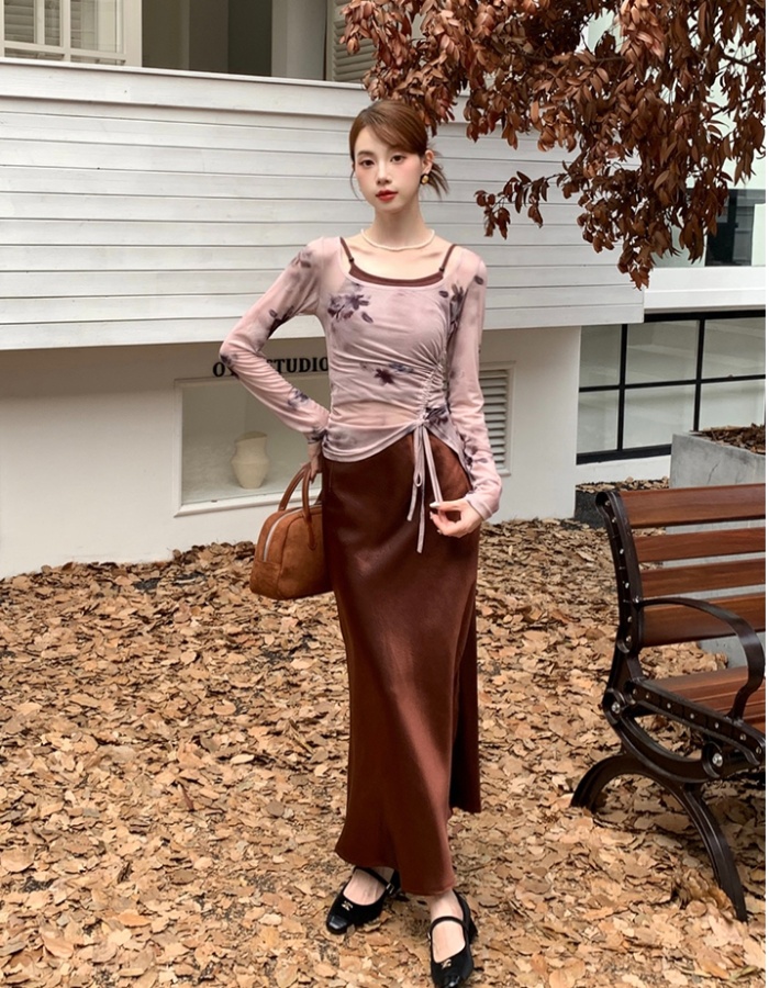 Tie dye printing tops spring sling skirt 3pcs set