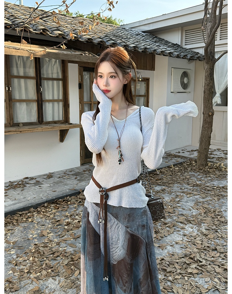 Chiffon hooded sweater tie dye skirt 2pcs set for women