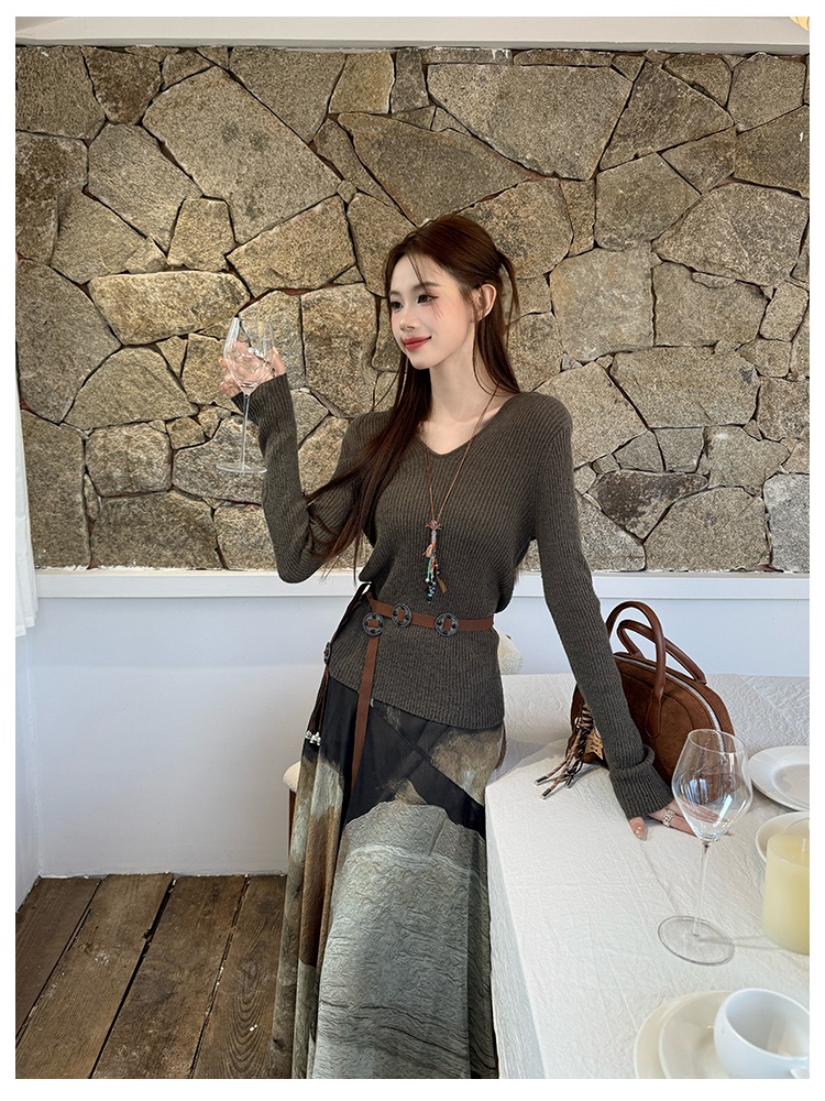 Chiffon hooded sweater tie dye skirt 2pcs set for women