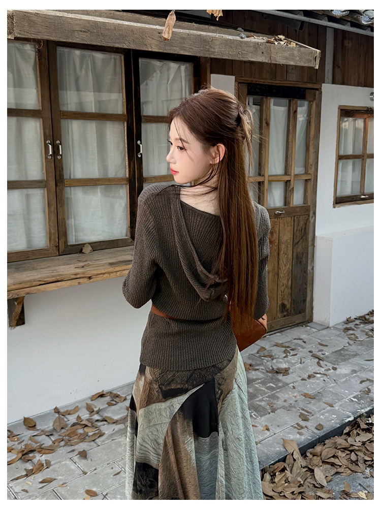 Chiffon hooded sweater tie dye skirt 2pcs set for women