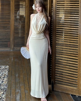 Temperament gauze dress slim retro long dress for women