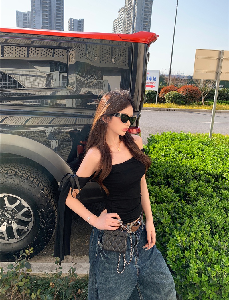 Slim enticement T-shirt irregular flat shoulder tops