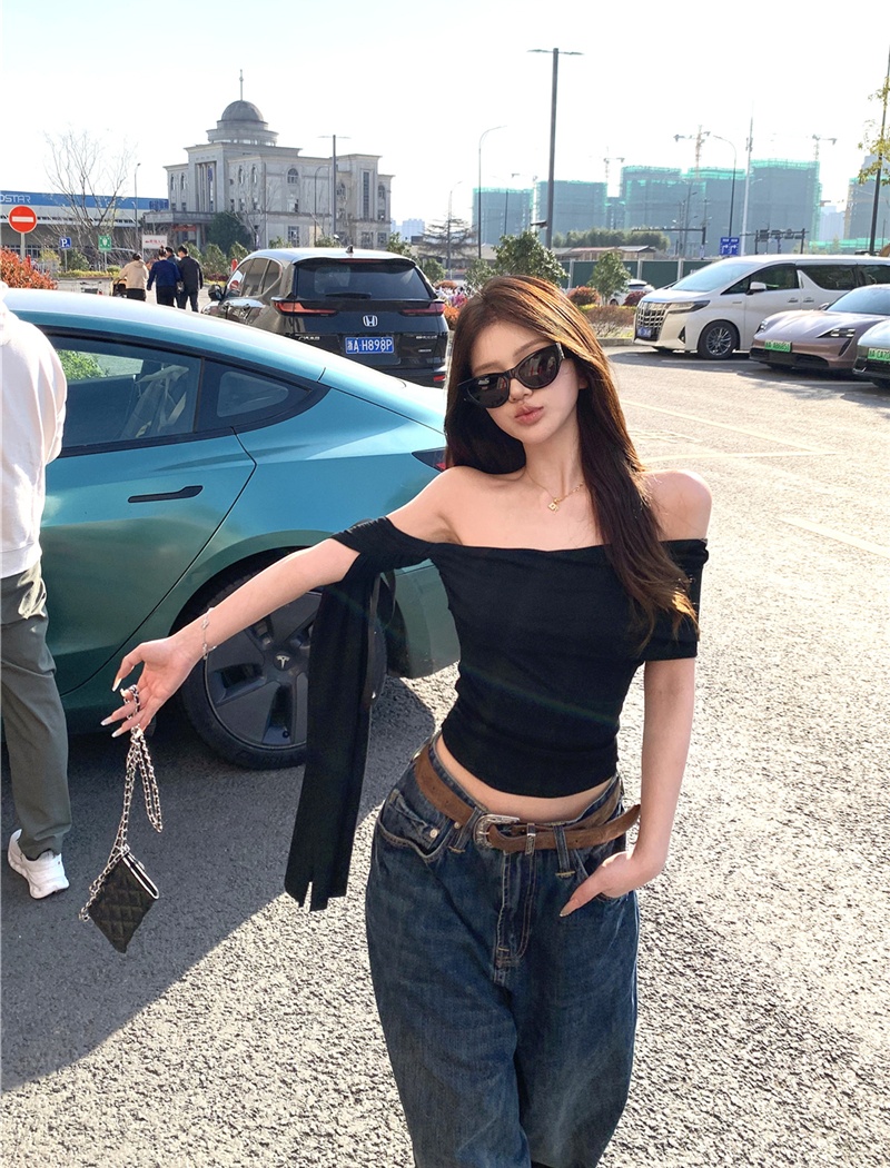 Slim enticement T-shirt irregular flat shoulder tops