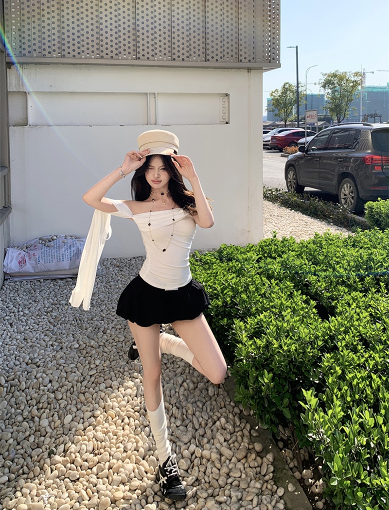 Slim enticement T-shirt irregular flat shoulder tops