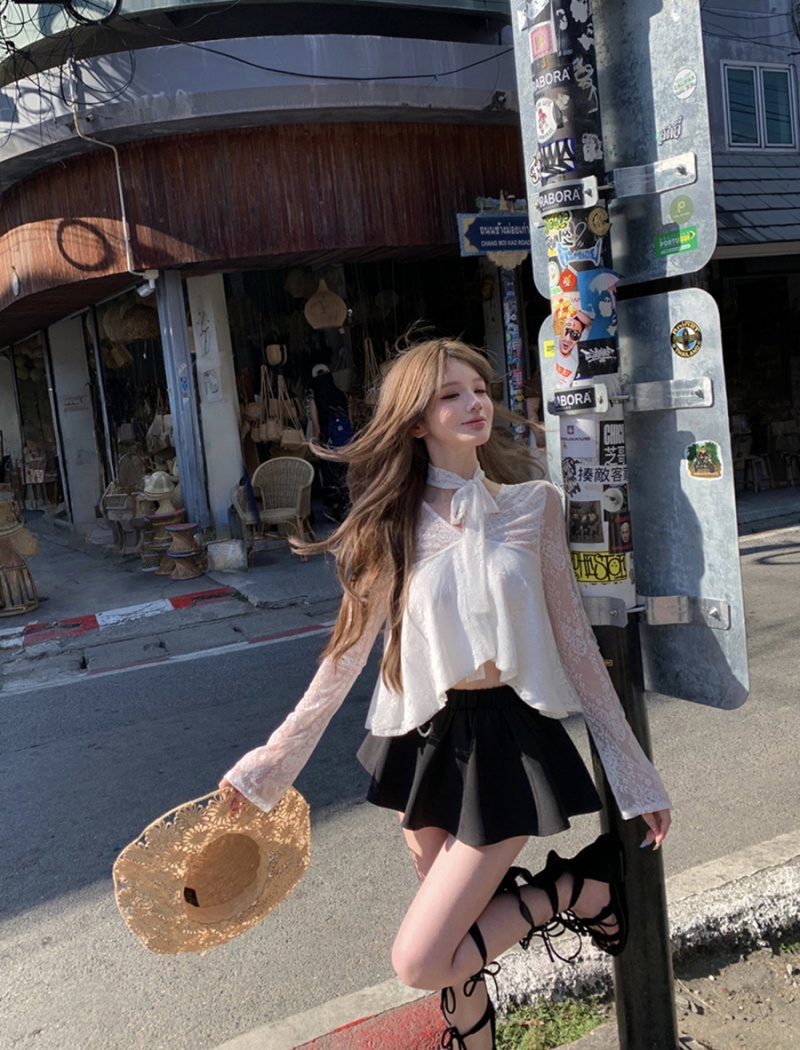 V-neck sexy tops lace skirt a set for women