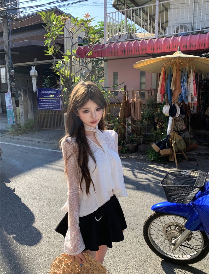 V-neck sexy tops lace skirt a set for women