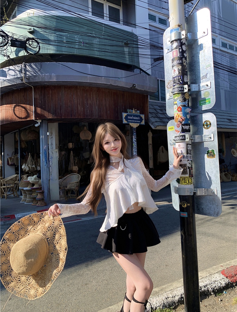 V-neck sexy tops lace skirt a set for women