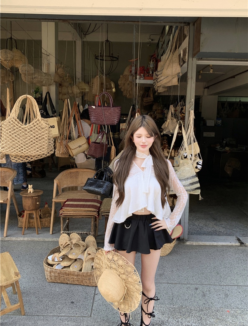 V-neck sexy tops lace skirt a set for women