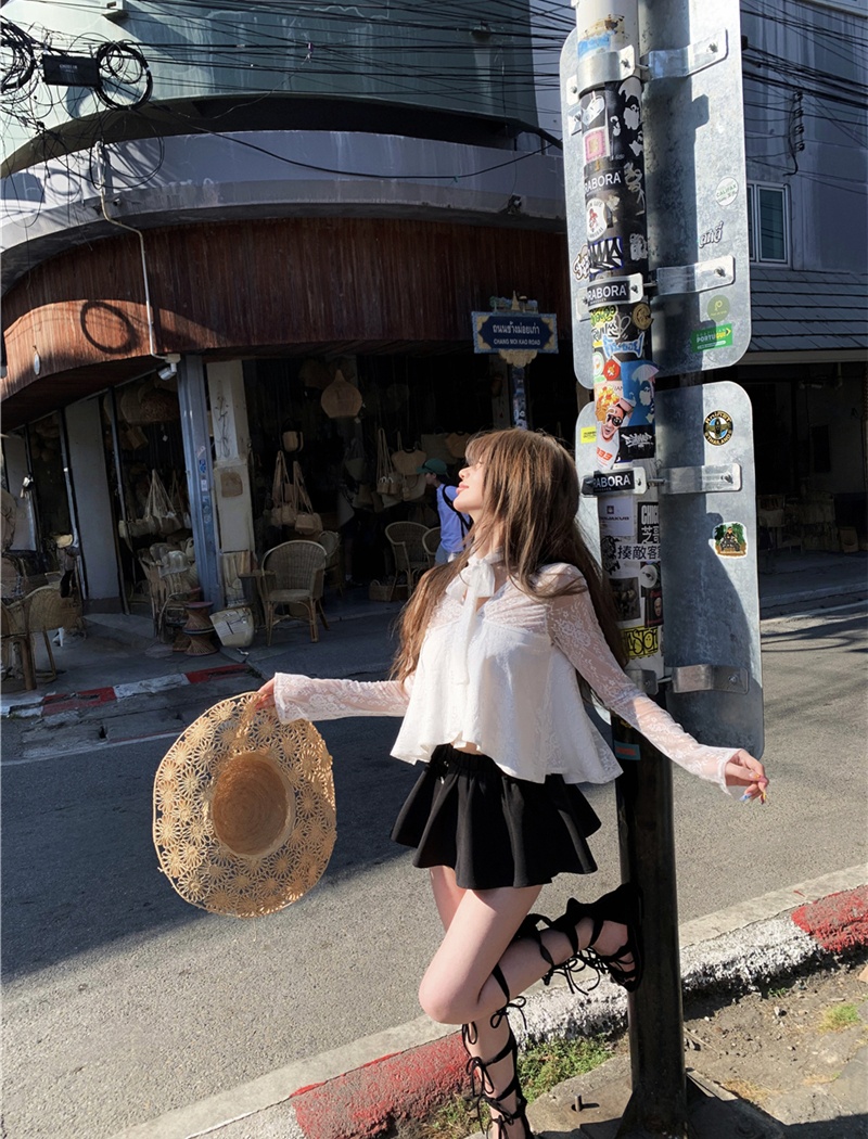 V-neck sexy tops lace skirt a set for women