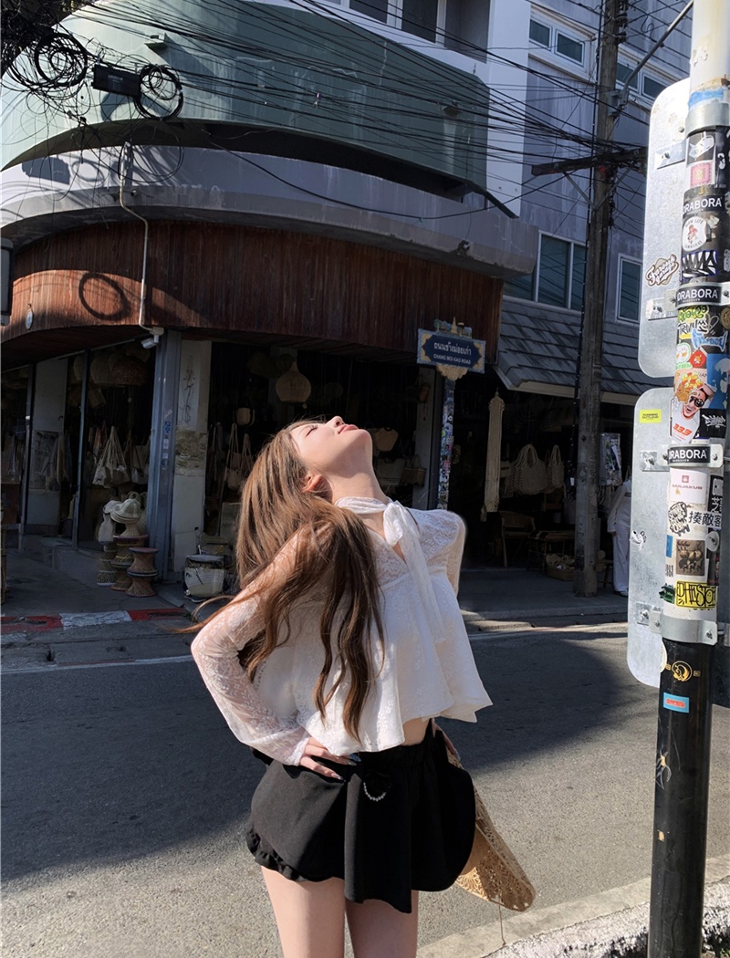 V-neck sexy tops lace skirt a set for women