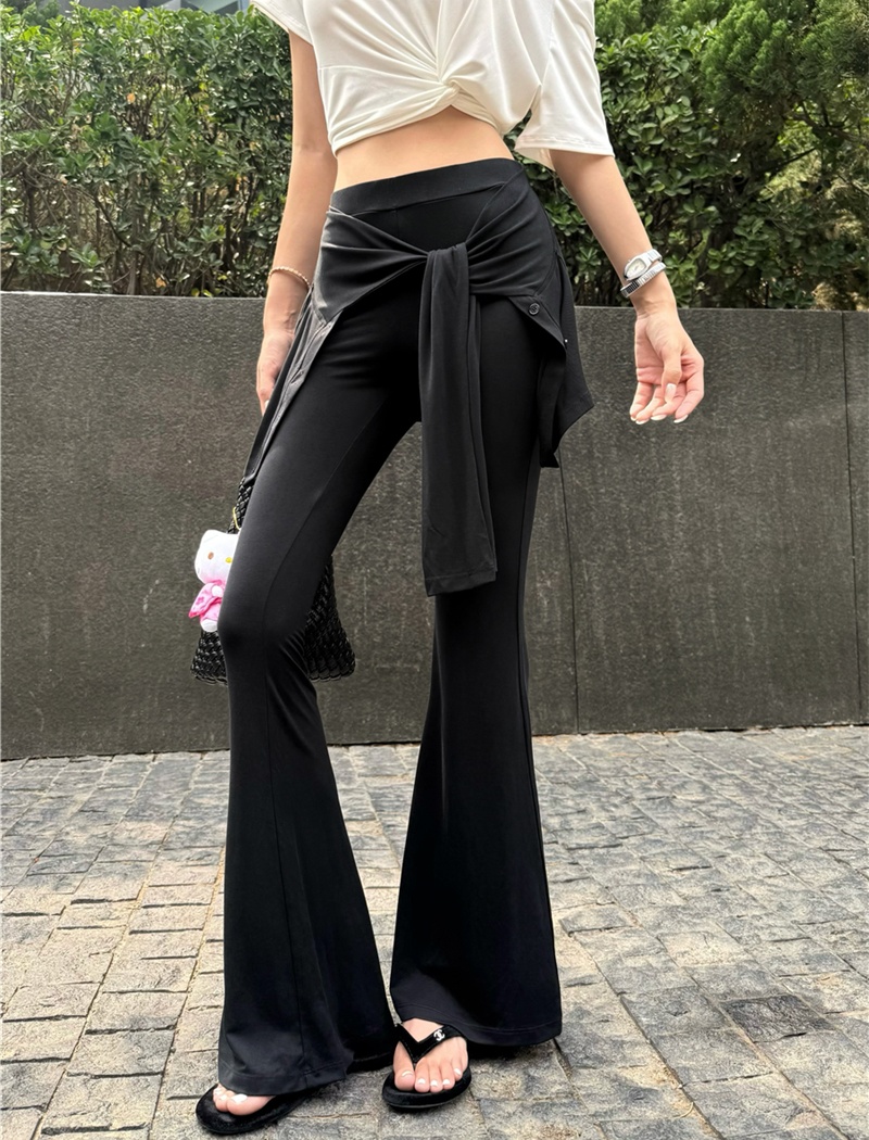 Sloping shoulder slim tops bandage long pants a set for women