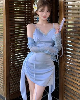 V-neck irregular sexy dress sling lace slim cardigan for women