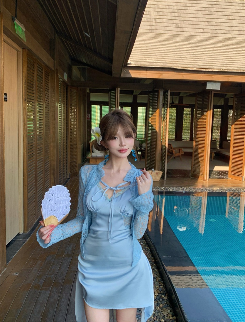 V-neck irregular sexy dress sling lace slim cardigan for women