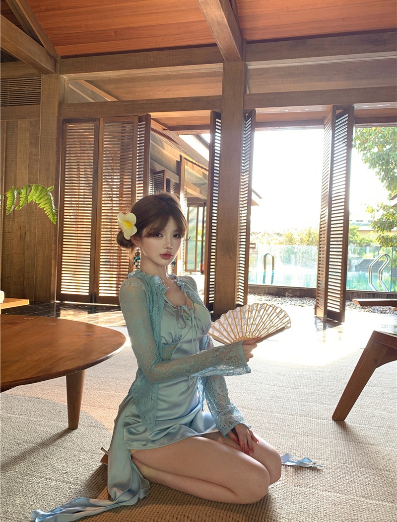 V-neck irregular sexy dress sling lace slim cardigan for women