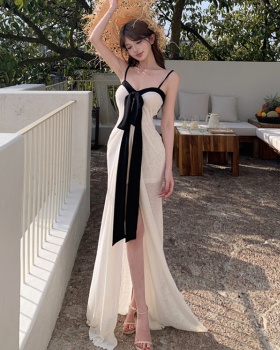 High split wrapped chest dress knitted long dress
