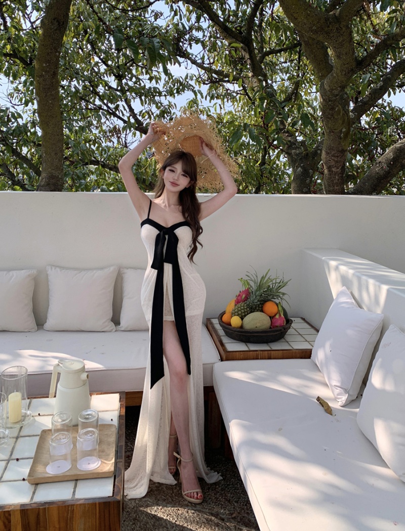 High split wrapped chest dress knitted long dress