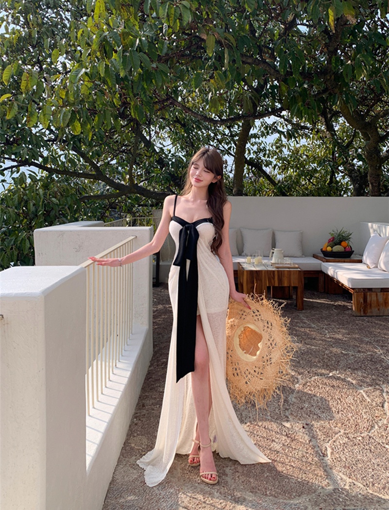 High split wrapped chest dress knitted long dress