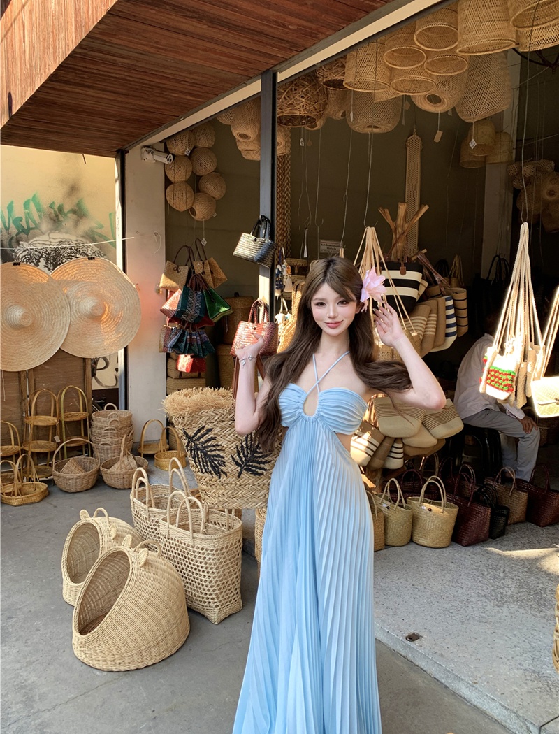 Vacation summer long dress sexy fold dress for women