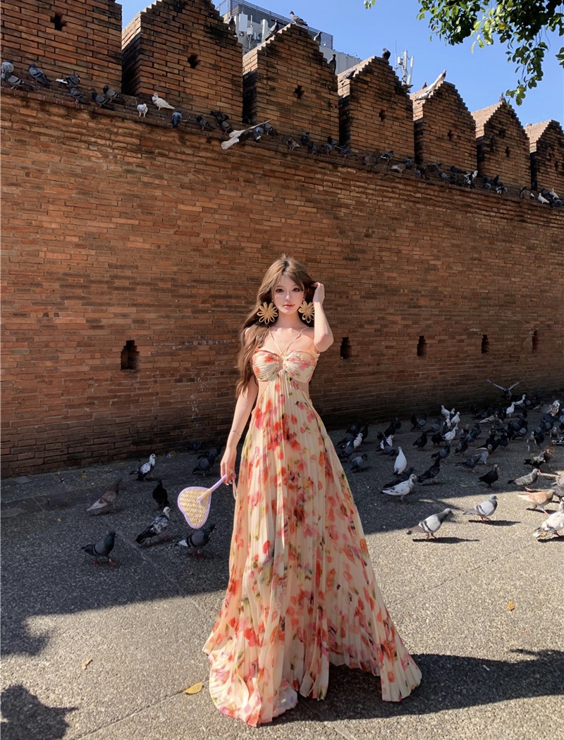 Vacation summer long dress sexy fold dress for women