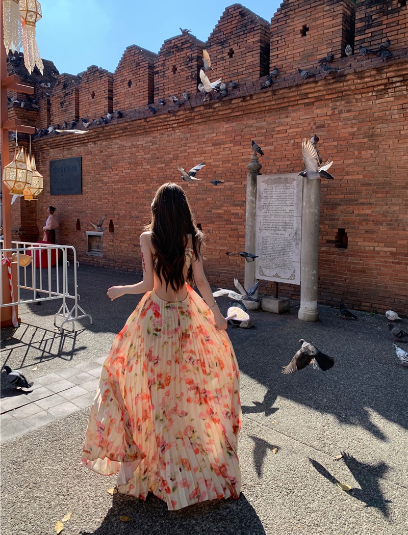 Vacation summer long dress sexy fold dress for women