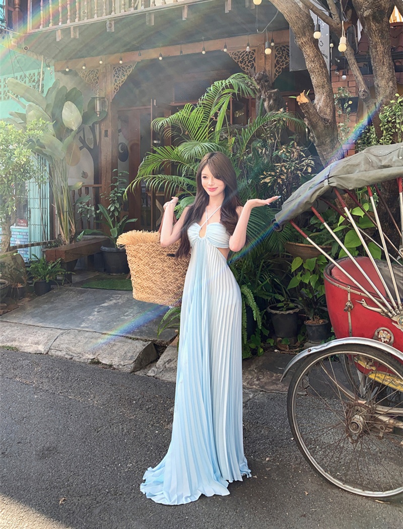 Vacation summer long dress sexy fold dress for women