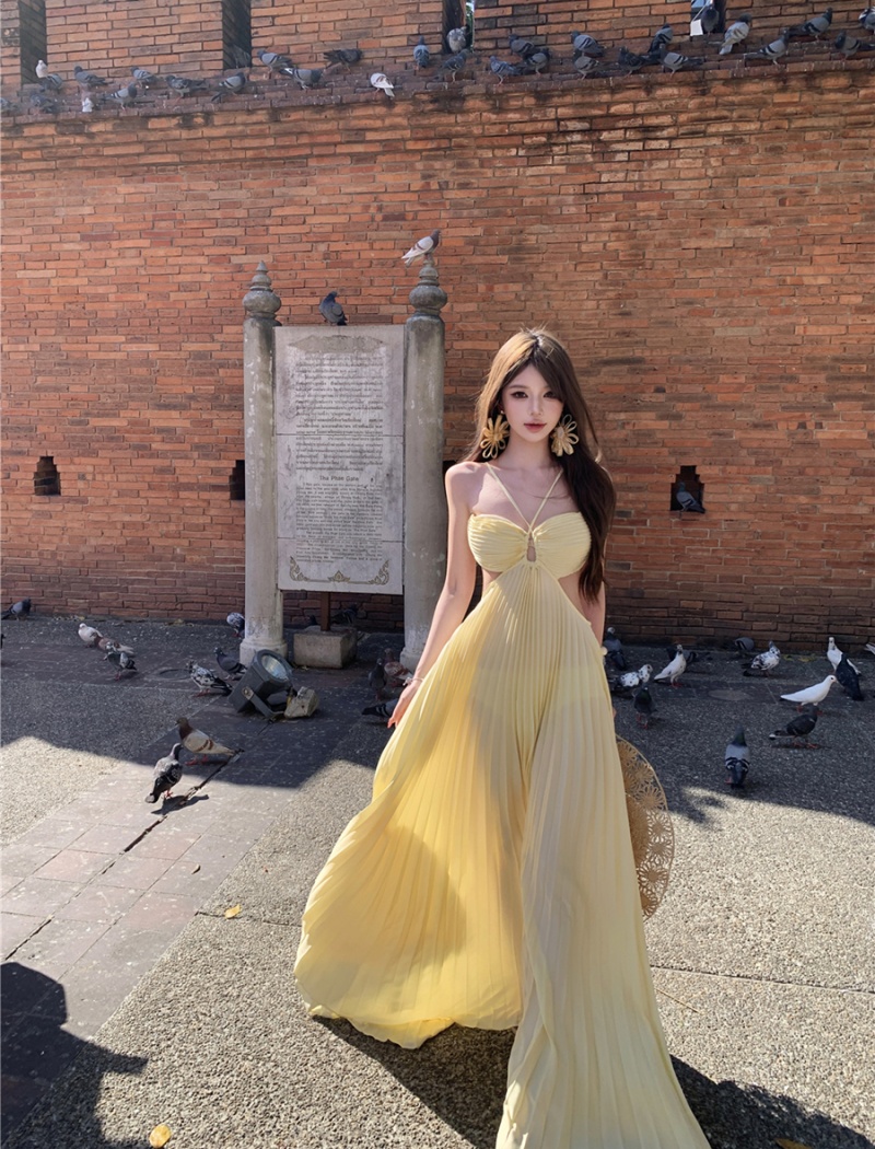 Vacation summer long dress sexy fold dress for women