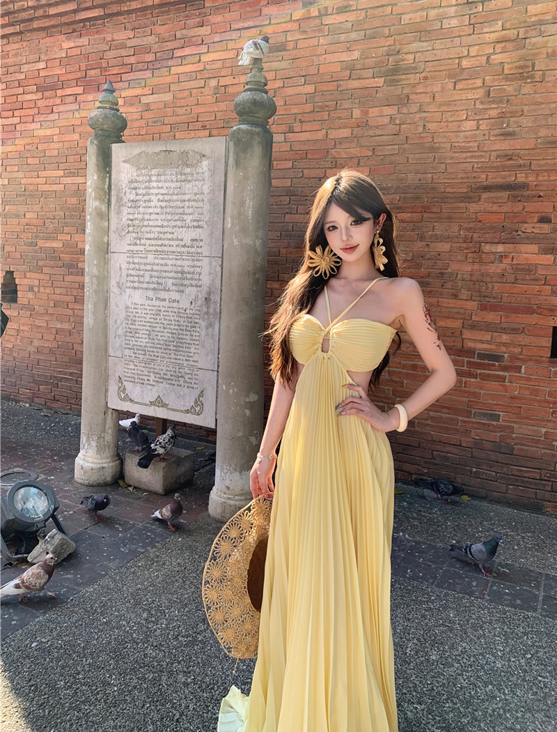 Vacation summer long dress sexy fold dress for women