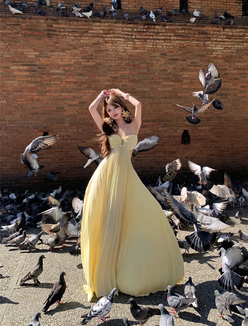 Vacation summer long dress sexy fold dress for women