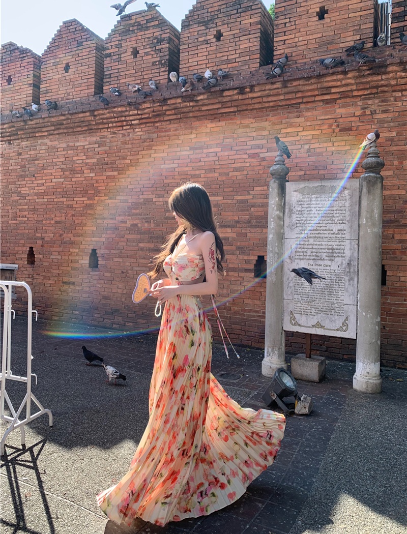 Vacation summer long dress sexy fold dress for women