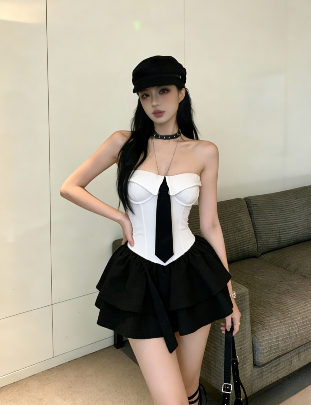 Fashion white wrapped chest tight tops for women