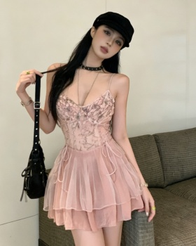 Sweet spicegirl big skirt dress pink sling halter T-back