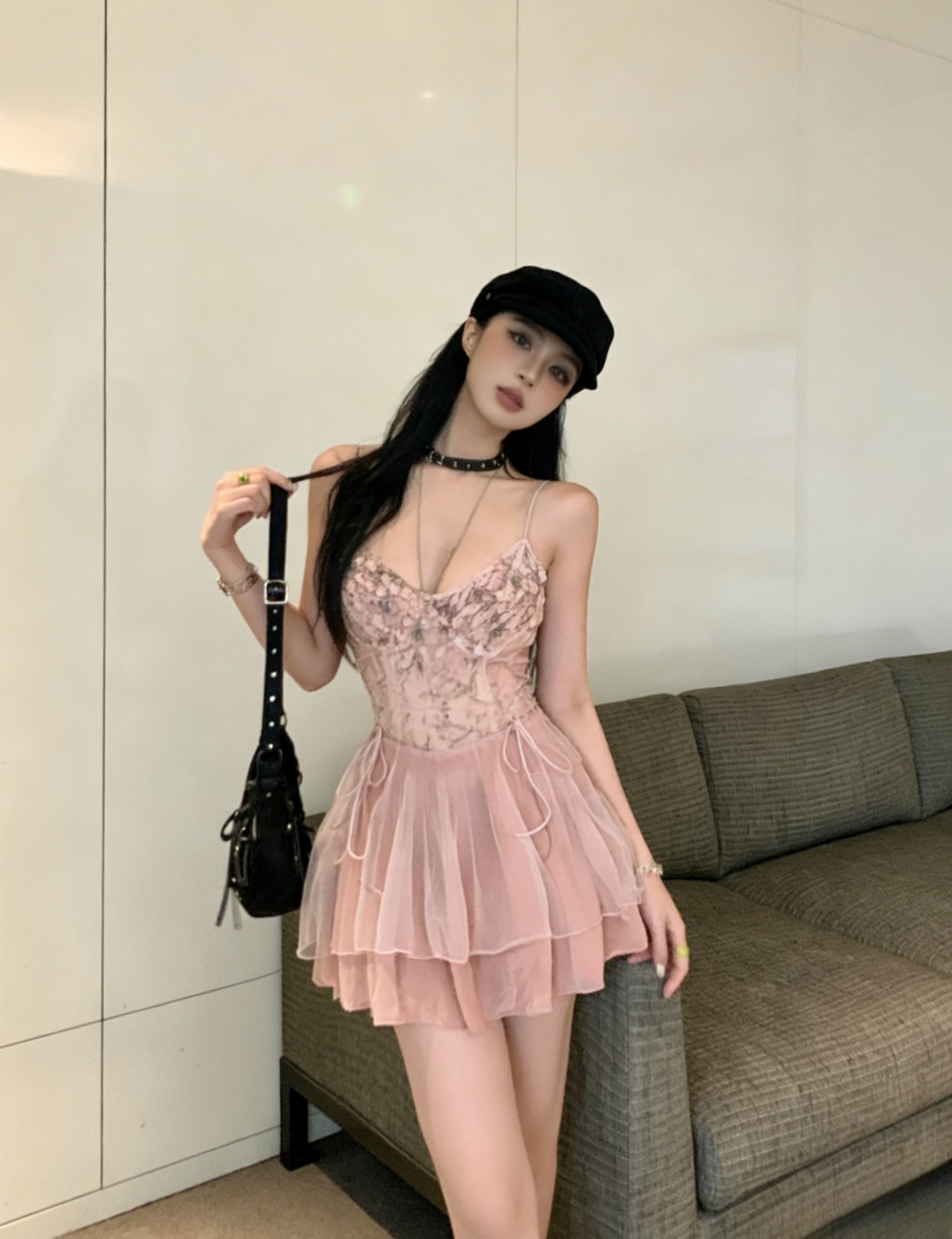 Sweet spicegirl big skirt dress pink sling halter T-back