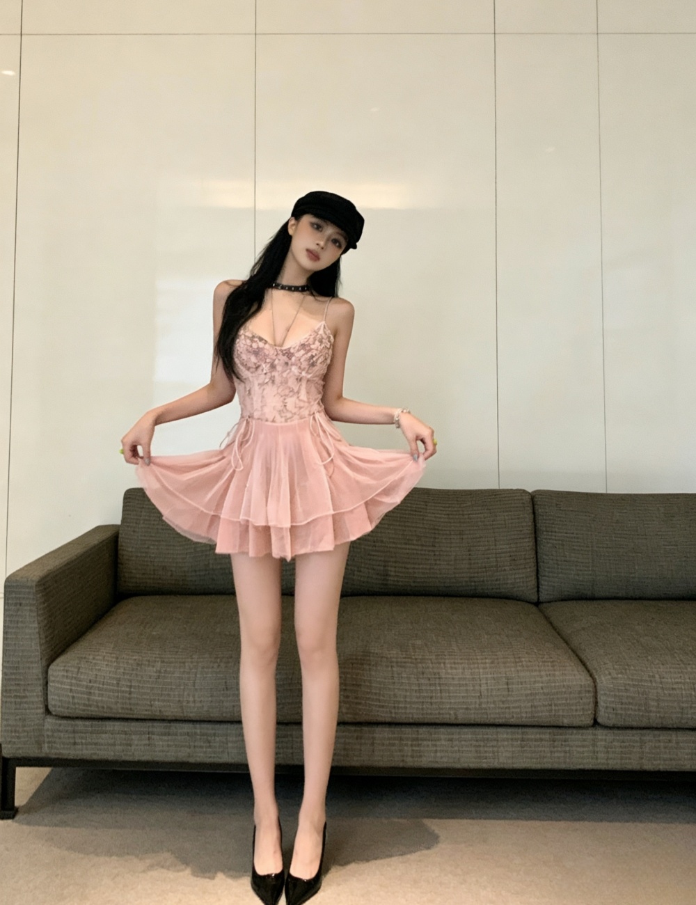 Sweet spicegirl big skirt dress pink sling halter T-back