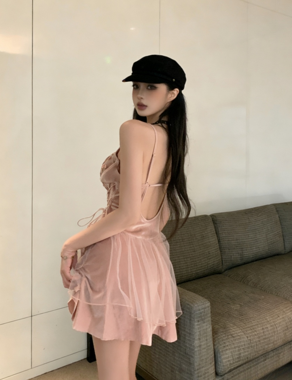 Sweet spicegirl big skirt dress pink sling halter T-back