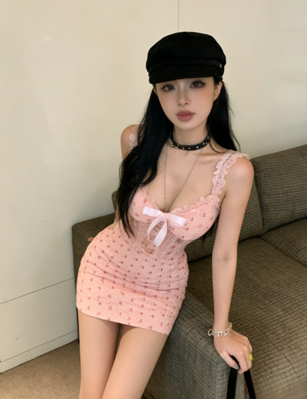 Lace sleeveless slim thin enticement splice sexy dress