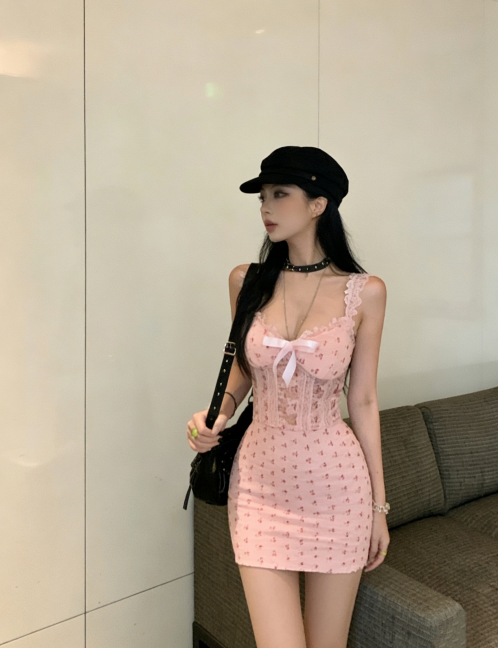 Lace sleeveless slim thin enticement splice sexy dress