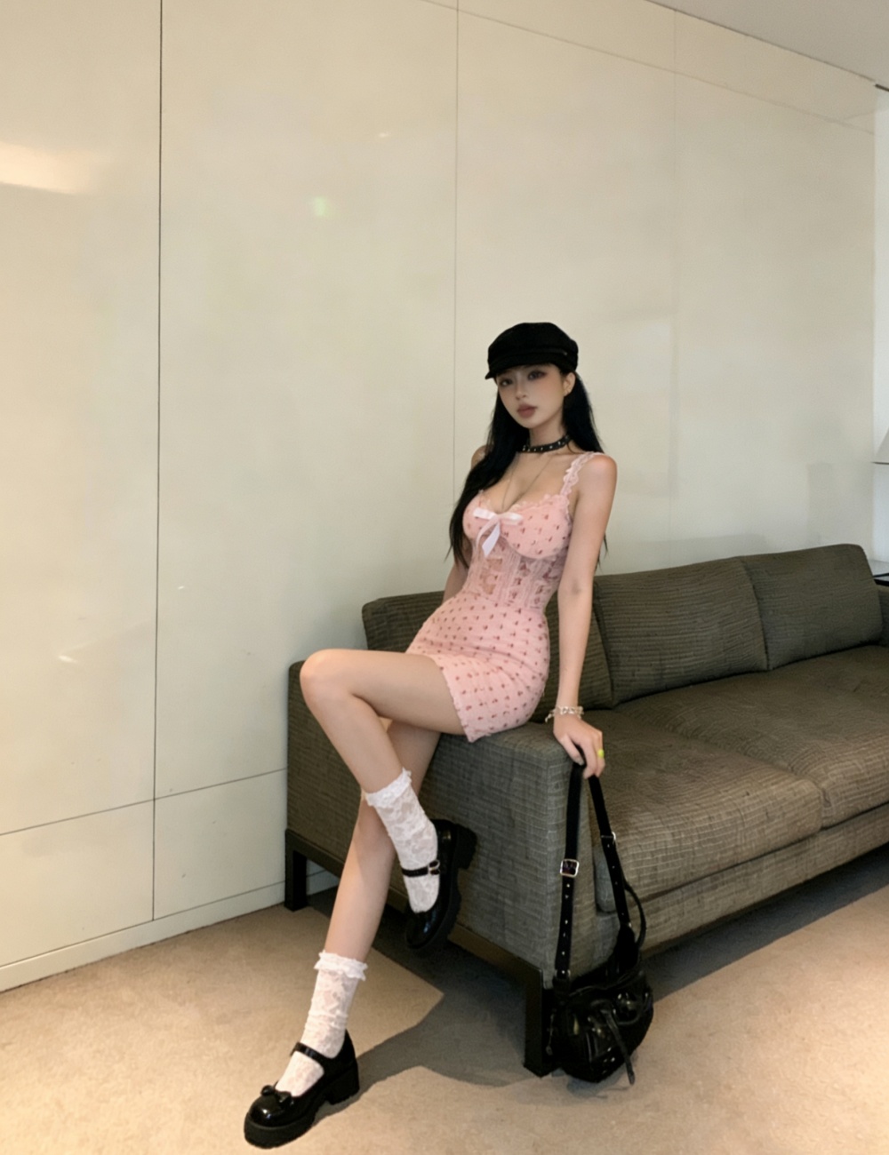 Lace sleeveless slim thin enticement splice sexy dress