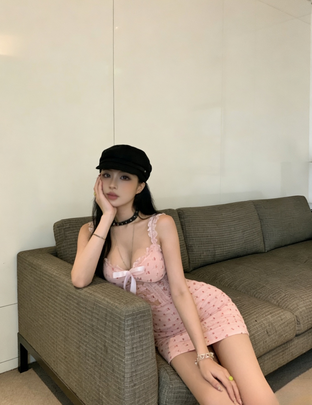 Lace sleeveless slim thin enticement splice sexy dress