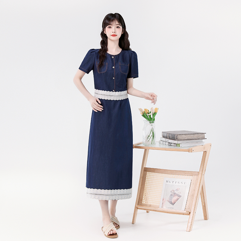 Summer denim jacket chanelstyle thin skirt 2pcs set