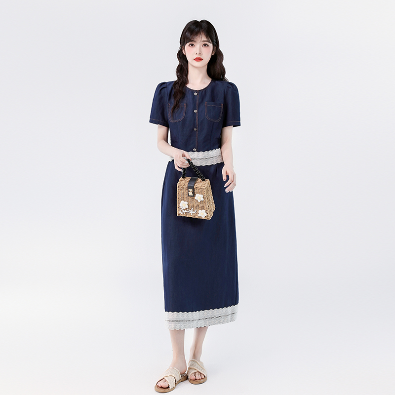 Summer denim jacket chanelstyle thin skirt 2pcs set