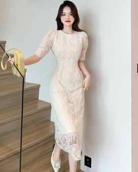 Lace France style puff sleeve dress for women