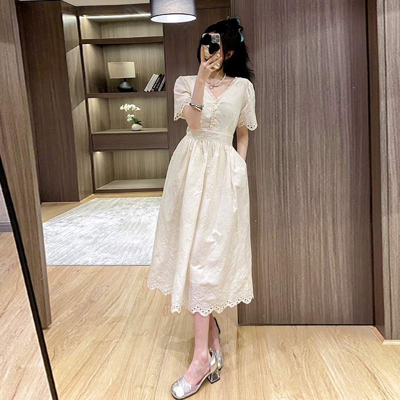 France style temperament dress V-neck small lady long dress