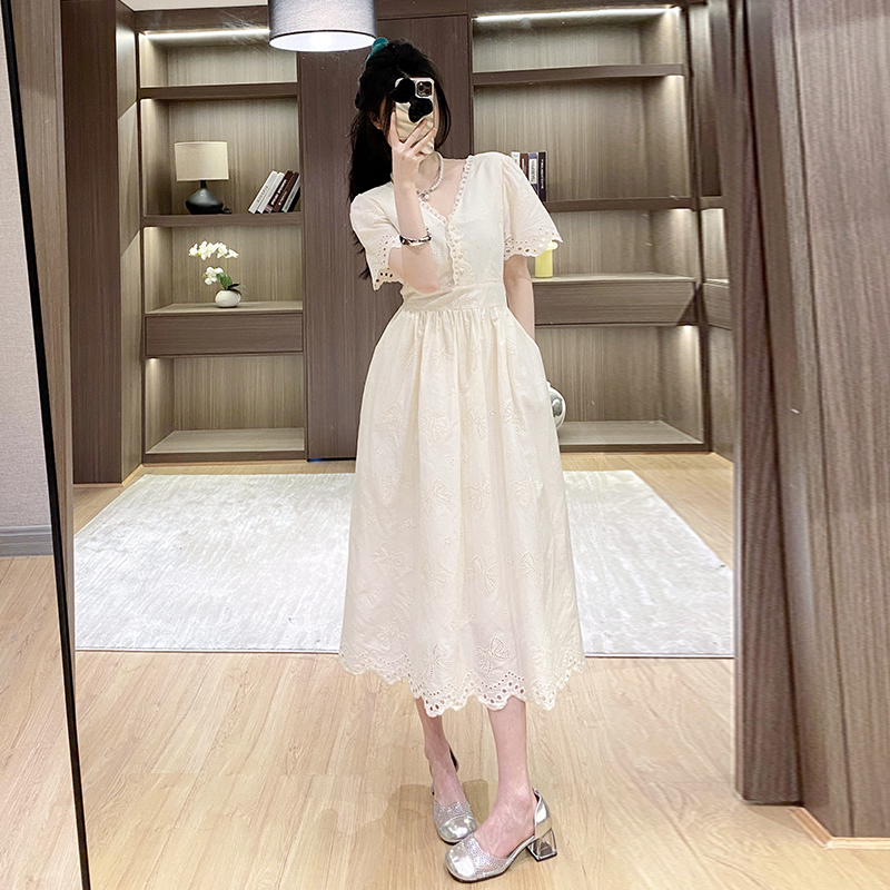 France style temperament dress V-neck small lady long dress