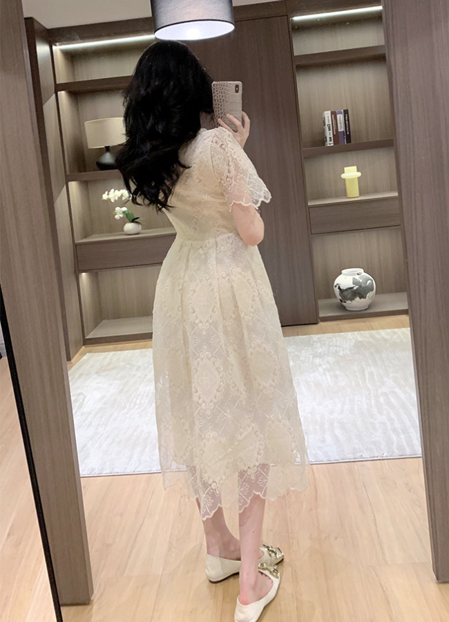 Lace pinched waist formal dress single-breasted dress