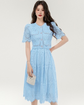 Chanelstyle light luxury lace skirt 2pcs set