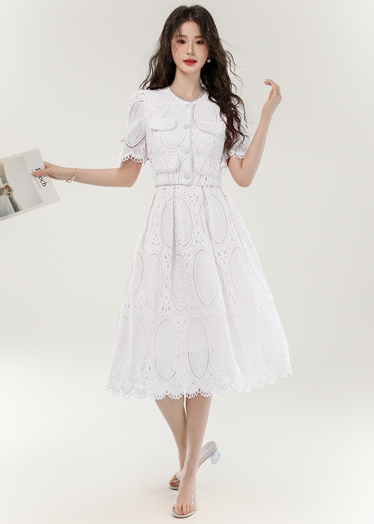 Chanelstyle light luxury lace skirt 2pcs set