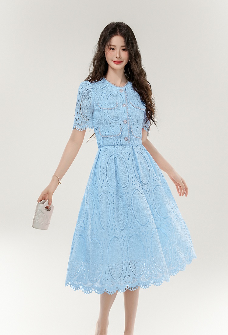 Chanelstyle light luxury lace skirt 2pcs set