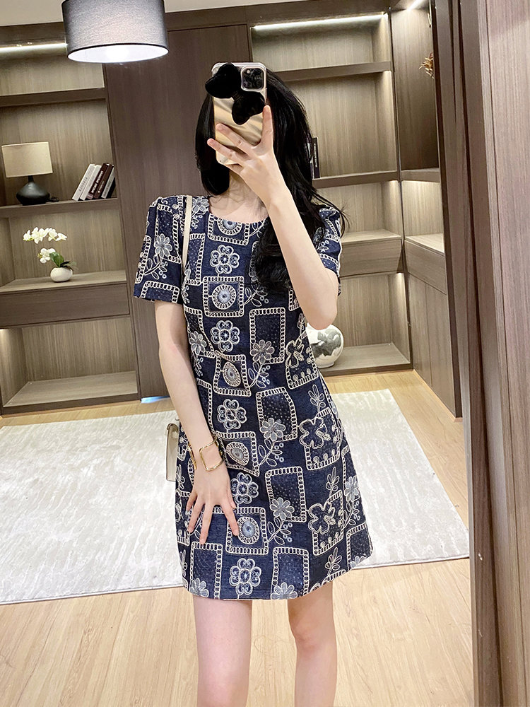 Fashion embroidery slim flowers summer sequins dress